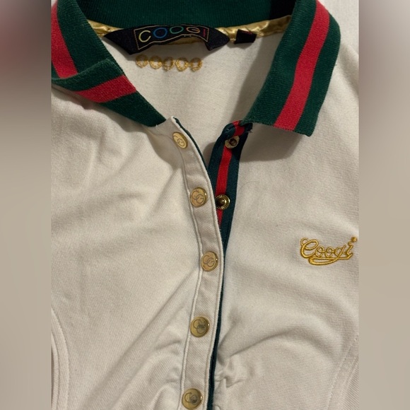 COOGI white polo, red and green stripe gold size large Y2K vintage - Picture 5 of 10